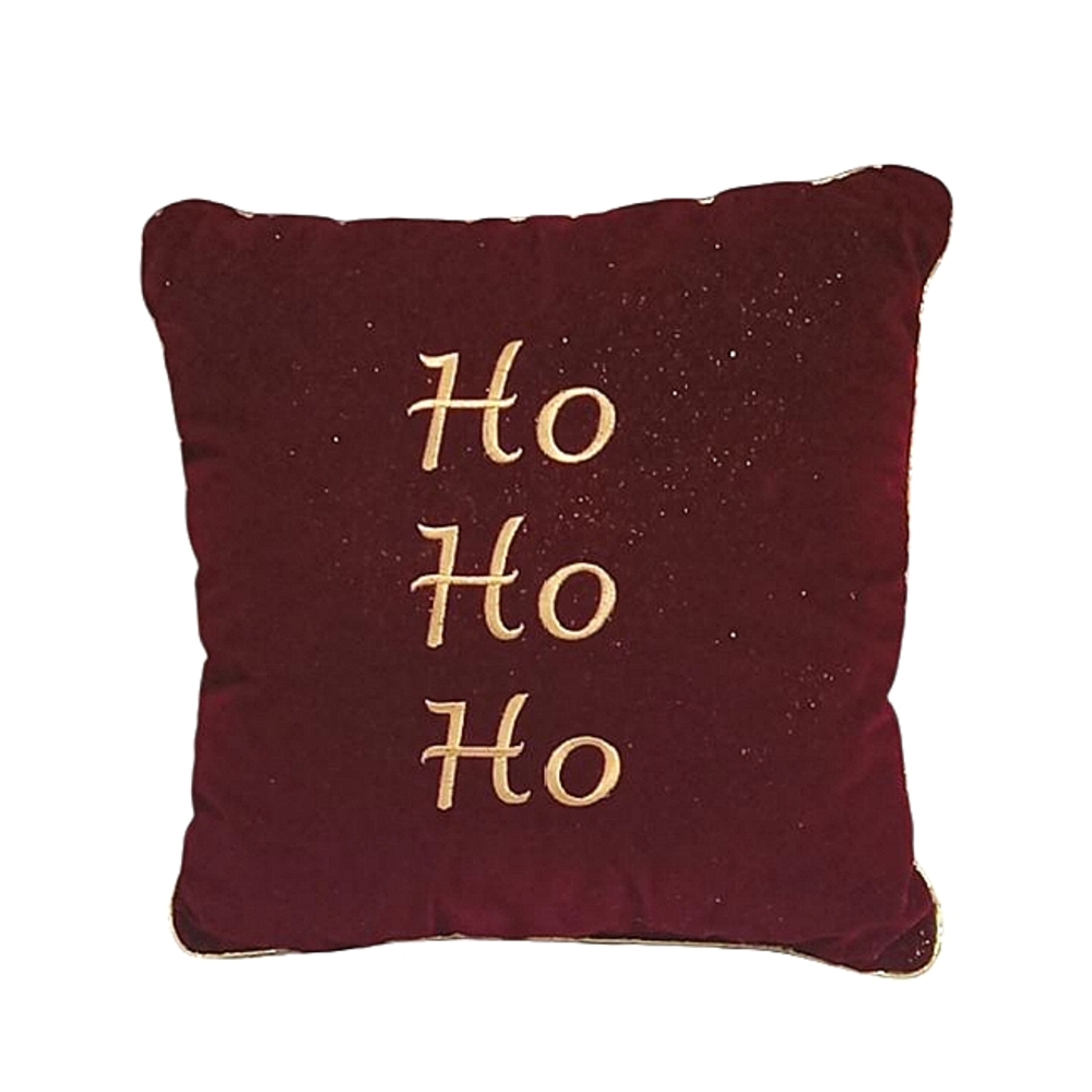 Christmas Embroidered Burgandy Velvet Gold GlitterTrim Throw Pillow